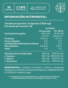 Glutathione Blend Life360+ con l-glutamina de 60 cápsulas