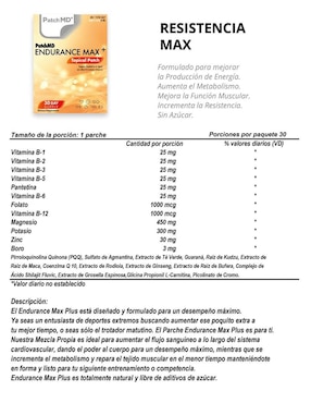 PARCHE RENDIMIENTO MAXIMO ENDURANCE MAX PATCH MD Patch Md con vitaminas y minerales