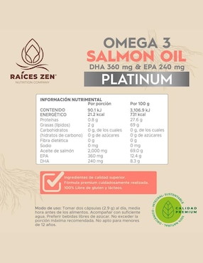 Omega 3 Salmon Oil Platinum Raices Zen Raíces Zen de 120 cápsulas