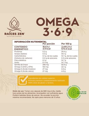 Omega 3, 6 y 9 Raíces Zen Raíces Zen de 120 cápsulas