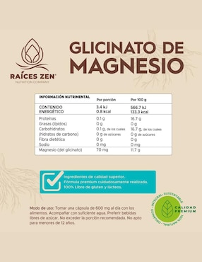 Glicinato de Magnesio Raíces Zen Raíces Zen de 120 cápsulas