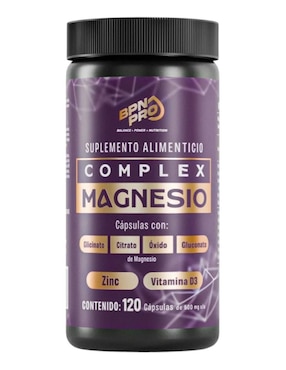 Complex Magnesio Suplemento Alimenticio Bpn Pro con citrato de magnesio, glicinato de magnesio, gluconato de magnesio y óxido de magnesio de 120 cápsulas