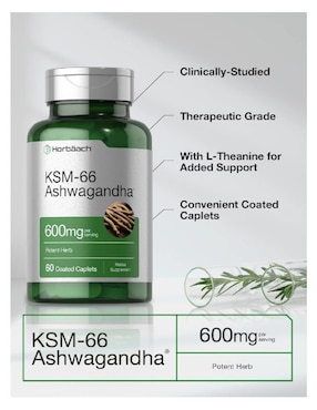 KSM-66 Ashwagandha Horbaach sabor natural de 60 tabletas