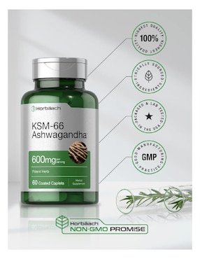 KSM-66 Ashwagandha Horbaach sabor natural de 60 tabletas