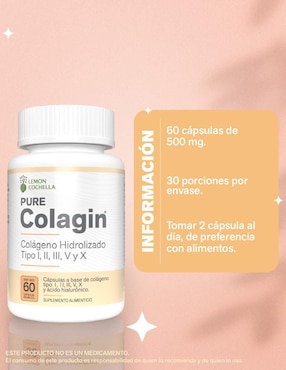 Colagin Lemon Cochella con colágeno hidrolizado tipo I,II, III, V y X sabor natural de 60 cápsulas
