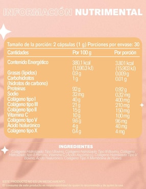 Colagin Lemon Cochella con colágeno hidrolizado tipo I,II, III, V y X sabor natural de 60 cápsulas