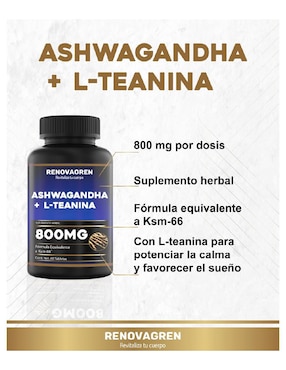 Ksm-66 ashwagandha + l-teanina 800mg Renovagren de 60 tabletas