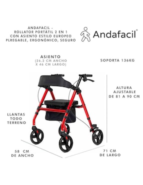 Andadera Andafacil Rollator 2en1 UE