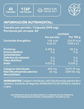 Nad (nicotinamida adenina dinucleótido) + colágeno hidrolizado Life360+
