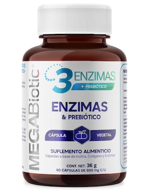 3 Enzimas & prebiótico con inulina de agave Megabiotic de 60 cápsulas