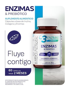 3 Enzimas & prebiótico con inulina de agave Megabiotic de 60 cápsulas