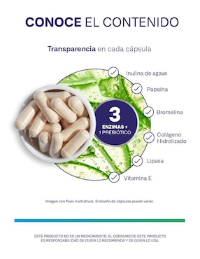 3 Enzimas & prebiótico con inulina de agave Megabiotic de 60 cápsulas