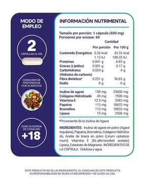 3 Enzimas & prebiótico con inulina de agave Megabiotic de 60 cápsulas