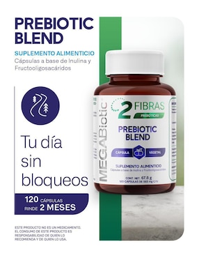 2 Fibras prebiotic blend Megabiotic con inulina (FOS) orgánica proveniente del agave azul de 120 cápsulas