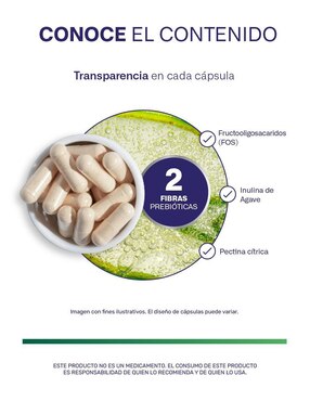 2 Fibras prebiotic blend Megabiotic con inulina (FOS) orgánica proveniente del agave azul de 120 cápsulas
