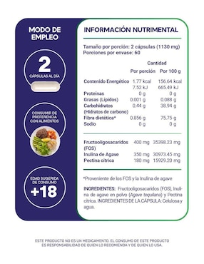 2 Fibras prebiotic blend Megabiotic con inulina (FOS) orgánica proveniente del agave azul de 120 cápsulas