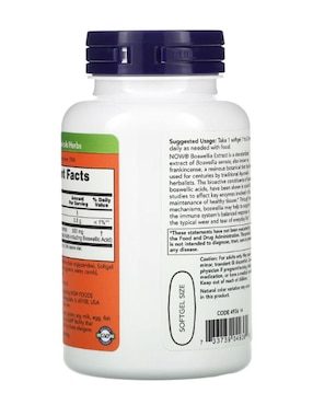 Extracto de Boswellia Now con boswellia serrata y celulosa vegetal de 90 cápsulas