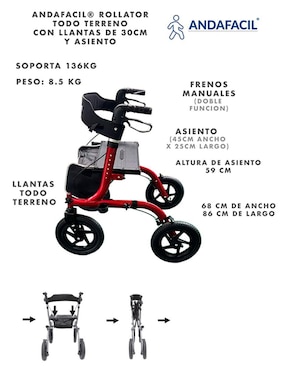 Andadera Andafacil Rollator 30 cm