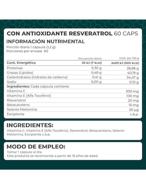 Set de suplementos alimenticios de Resveratrol con antioxidante y Coenzima Q10 Pronat