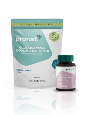 Set de suplementos alimenticios de Resveratol con antioxidante y Glucosamina & Colágeno tipo II Pronat