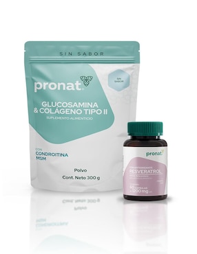 Set de suplementos alimenticios de Resveratol con antioxidante y Glucosamina & Colágeno tipo II Pronat