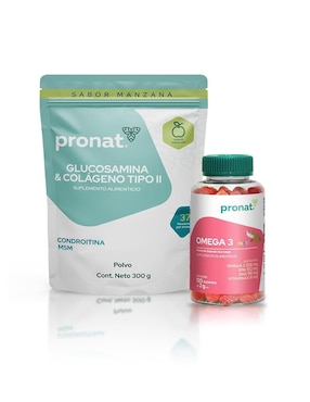 Set de suplementos alimenticios de Omega 3 infantil gomitas y glucosamina & colágeno tipo II Pronat de diferentes sabores