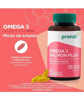 Set de suplementos alimenticios de Omega 3 salmón plus dúo y glucosamina & colágeno tipo II Pronat con DHA, EPA y vitamina E