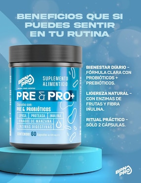 Pre & Pro+ con prebióticos, inulina, lipasa y enzimas digestivas sin sabor BPN PRO con 5 billones de probióticos de 60 cápsulas