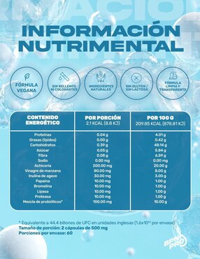 Pre & Pro+ con prebióticos, inulina, lipasa y enzimas digestivas sin sabor BPN PRO con 5 billones de probióticos de 60 cápsulas