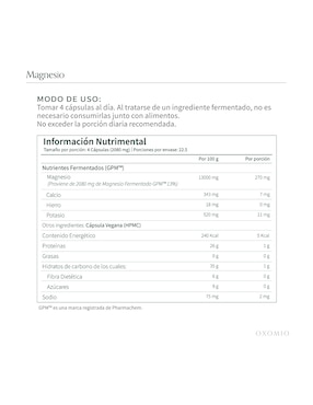 Magnesio Fermentado GPM* de OXOMIO de 90 cápsulas