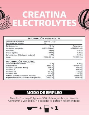 Creatina monohidratada con electrolitos y ciclodextrina Beyond Vitamins con creatina micronizada sabor sandia de 360 g