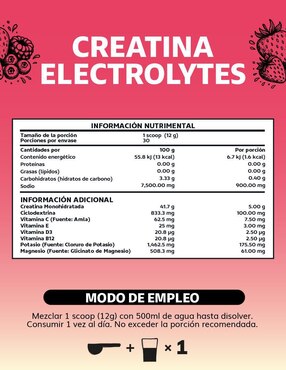 Creatina monohidratada con electrolitos y ciclodextrina Beyond Vitamins con creatina micronizada sabor frutos rojos de 360 g