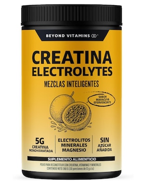 Creatina monohidratada con electrolitos y ciclodextrina Beyond Vitamins con creatina micronizada sabor maracuyá de 360 g