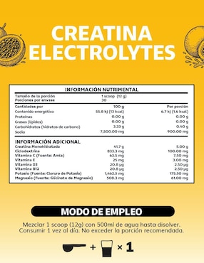 Creatina monohidratada con electrolitos y ciclodextrina Beyond Vitamins con creatina micronizada sabor maracuyá de 360 g