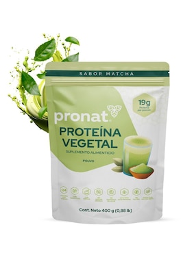 Proteína vegetal Pronat con proteína de arroz, proteína de chícharo y probióticos sabor matcha de 400 G