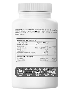 Maca Negra Orgánica Peruana L Citrulina restart con maca negra de 60 cáp