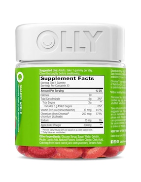 Gomitas metabolism con vinagre de sidra de manzana, vitamina B12 y cromo Olly sabor manzana de 30 gomitas