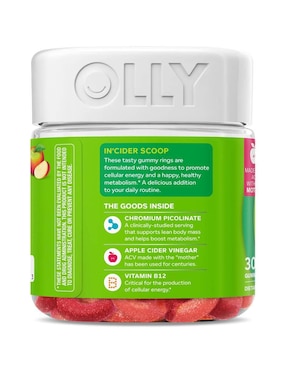 Gomitas metabolism con vinagre de sidra de manzana, vitamina B12 y cromo Olly sabor manzana de 30 gomitas