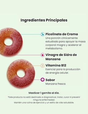 Gomitas metabolism con vinagre de sidra de manzana, vitamina B12 y cromo Olly sabor manzana de 30 gomitas