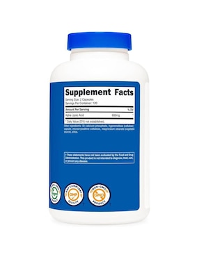 Alpha lipoic acid suplemento dietético antioxidante celular Nutricost con ácido alfa lipoico de 240 cápsulas