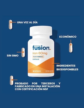 Hierro 60 mg con vitamina c Bariatric Fusion de 60 cápsulas