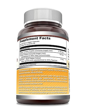 Cúrcuma y jengibre con bioperine 2,250 mg Amazing Nutrition de 180 cápsulas