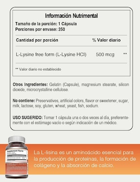 L-lisina suplemento aminoácido esencial para inmunidad y colágeno Amazing Nutrition con lisina de 250 tabletas