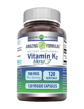 Vitamina K2 suplemento dietético salud ósea y cardiovascular Amazing Nutrition con vitamina D3 de 120 cápsulas