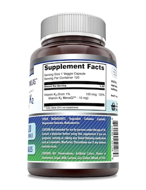 Vitamina K2 suplemento dietético salud ósea y cardiovascular Amazing Nutrition con vitamina D3 de 120 cápsulas