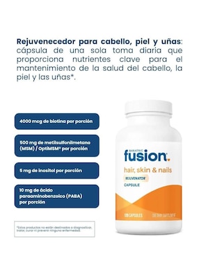 Hair skin & nails suplemento dietético rejuvenecimiento capilar piel y uñas Bariatric Fusion con biotina y vitaminas de 120 cápsulas