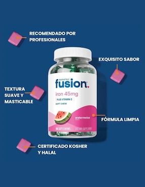 Hierro con vitamina C suplemento dietético masticable Bariatric Fusion con hierro sabor sandía de 60 cápsulas
