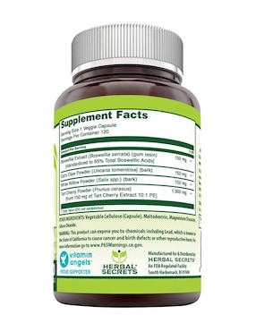 Herbal joint care suplemento dietético salud articular y movilidad Herbal Secrets con boswellia serrata y celulosa vegetal de 120 cápsulas