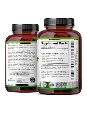 Albahaca sagrada orgánica suplemento antiestrés y apoyo inmunológico Zazzee con tulsi-holy basil de 120 cápsulas