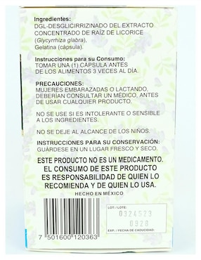 Suplemento alimenticio dgl licorice regaliz orgánico Herba Ceuticals con bayas de sauzgatillo (vitex agnus-castus) 120 cáp